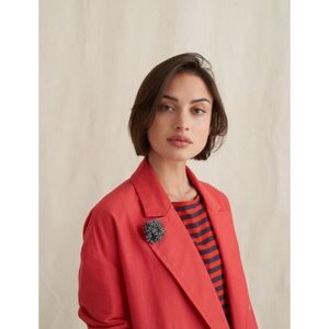Alex Mill | Double Breasted Oxford Blazer with Gingham Brooch in Red Tomato
